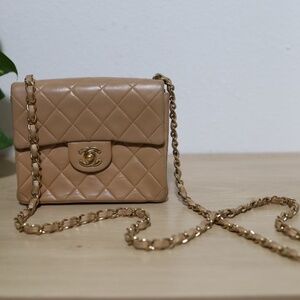 ❌Not Available❌ Vintage Chanel Beige Lambskin Mini Crossbody Square Flap Bag